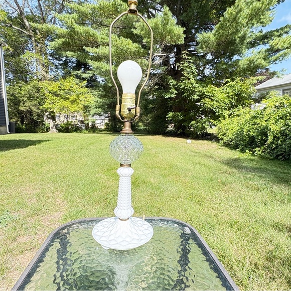 Vintage Milk Glass Hobnail Table Lamp with Pressed Glass Globe - Picture 5 of 10